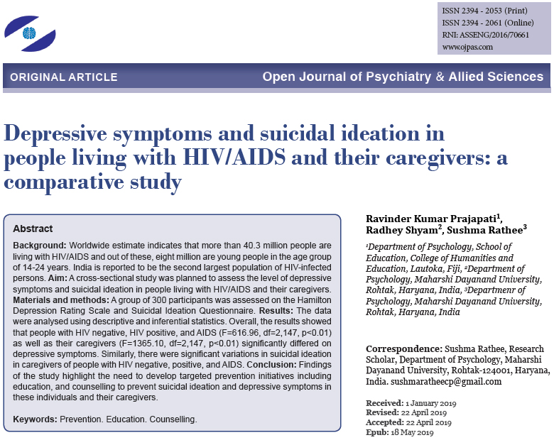 Depression and suicide in people living with HIV/AIDS and their ...