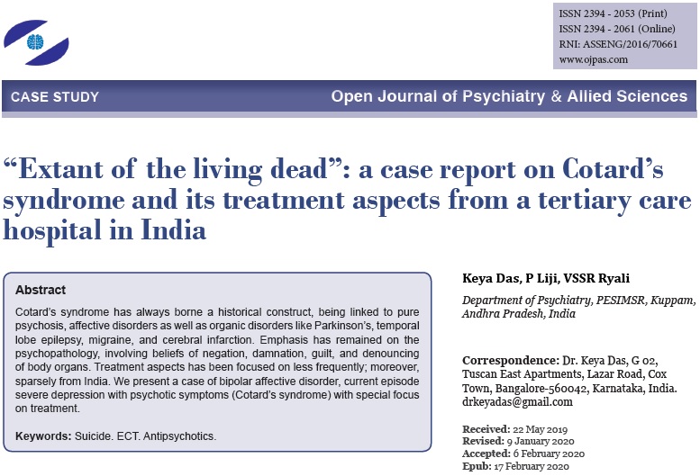 Cotard’s syndrome and its treatment « Academy Publisher