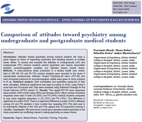 Attitudes toward psychiatry among medical students « Academy Publisher